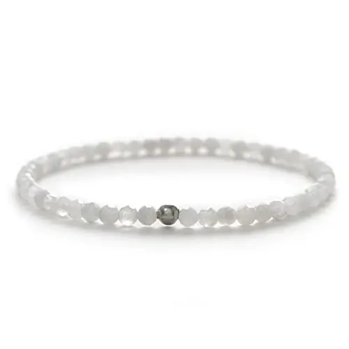 BERGERLIN Mondstein Armband mit 925 Sterling Silberperle, facettierte Perlen, Größe M