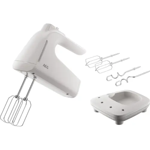AEG Handmixer mit 5 Geschwindigkeitsstufen und Turbo-Funktion, inkl. 2 Rührbesen und 2 Knethaken, 500 Watt, weiß