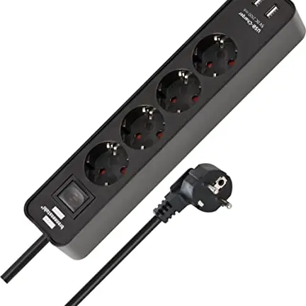 Brennenstuhl Ecolor 4-Fach Steckdosenleiste mit USB und Schalter, 1,5m Kabel, schwarz