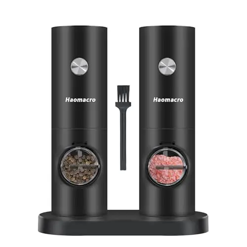 Haomacro Elektrisches Salz- und Pfeffermühlen-Set mit LED-Licht, batteriebetrieben, 5-stufig einstellbar