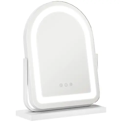 HOMCOM Kosmetikspiegel mit LED, 3 Lichtfarben, drehbar, Touch-Steuerung, Metallrahmen, Weiß