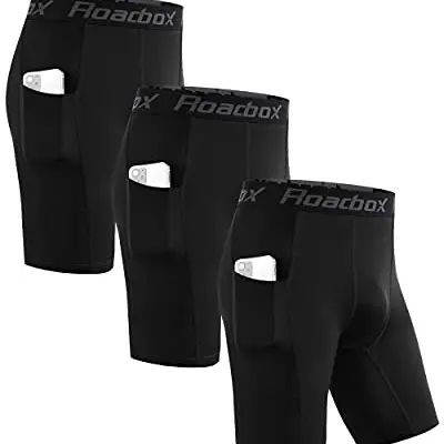 Roadbox 3er Pack Herren Kompressionsshorts - Schnelltrocknende Laufunterwäsche (Schwarz)