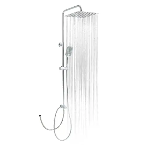 OFFO Regendusche eckig 30x30 cm, chrom, höhenverstellbar mit 1,6 m Twist-Free Duschschlauch