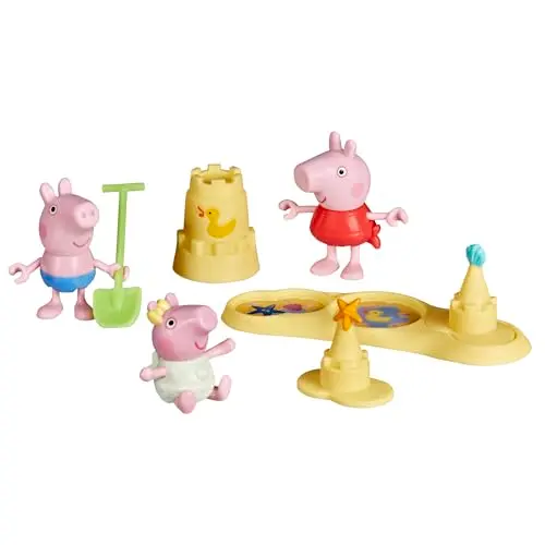 Peppa Pig Geschwister am Strand Spielset mit 3 Figuren & 5 Accessoires, inklusive Baby Evie, für Kinder ab 3 Jahre