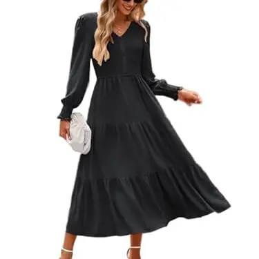 Kate Kasin Damen Strickkleid Langarm A-Linie mit Taschen Schwarzes Festliches Partykleid XL