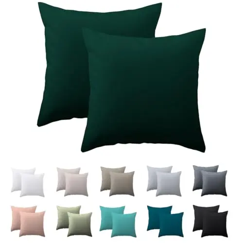 Nesture Kissenbezug 80x80 cm 2er Set - Dunkelgrün, 100% Mikrofaser, weich und bügelfrei