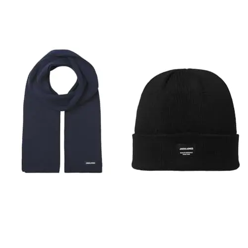 JACK & JONES Strickschal und Mütze Set - Navy und Schwarz