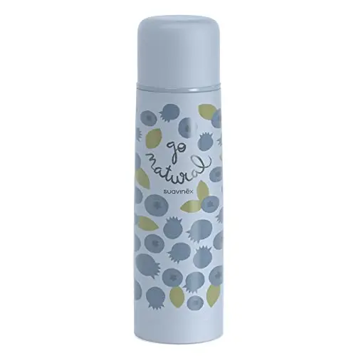 Suavinex Thermoskanne Baby 500 ml, Edelstahl, isolierte Flasche, Schraubverschluss, Heidelbeere, Blau