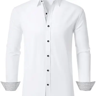J.VER Herren Stretch Langarm Hemd - Komfort Fit Pflegeleichtes Hemd, Modisches Muster, Weiß, L