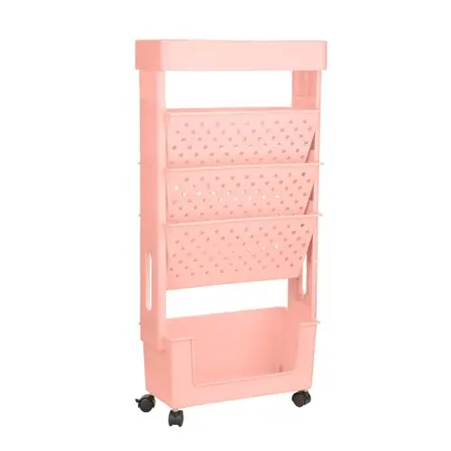 XIHIRCD Rollender Bücherregalwagen mit Rädern für Büro und Zuhause (Rosa)