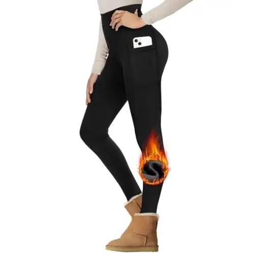 Gayhay Thermo Leggings Damen, High Waist, Blickdicht, Warm für Sport mit Taschen, Schwarz, S/M
