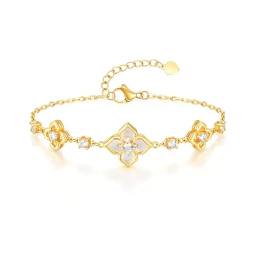 Gamtic Vierblättriges Kleeblatt Armband Damen - Vergoldet Blumen Glücksbringer Armband mit Cubic Zirkonia