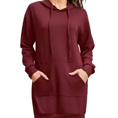 Terecey Damen Hoodie Langarm Kapuzenpullover Casual Minikleid aus Baumwolle
