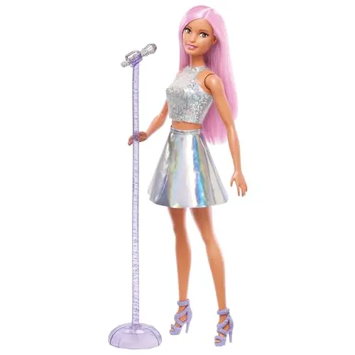 Barbie Pop-Star-Puppe mit Mikrofon und rosafarbenem Haar - Geschenk für Kinder 3-7 Jahre