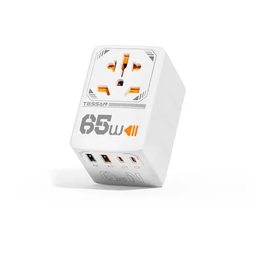 TESSAN 65W Reiseadapter weltweit mit 2 USB-C und 2 USB-A für einfache Nutzung in EU, USA, UK, Italien, Japan, Australien