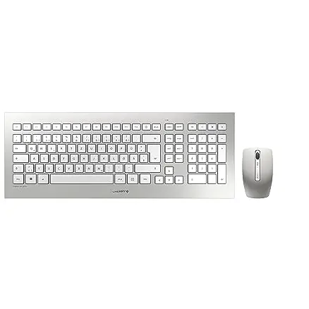 CHERRY DW 8000 Wireless Keyboard and Mouse Set, German Layout (QWERTZ), Slim Design, White-Silver