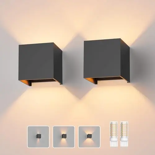 Klighten 2er Set Wandleuchte mit G9 LED Lampe, Warmweiß 3000K, Aluminium Wandlampe für Innen und Außen, Dunkelgrau