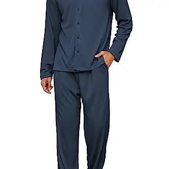 Andeip Herren Hausanzug Schlafanzug Set 2-teilig mit Taschen Marineblau XXXL