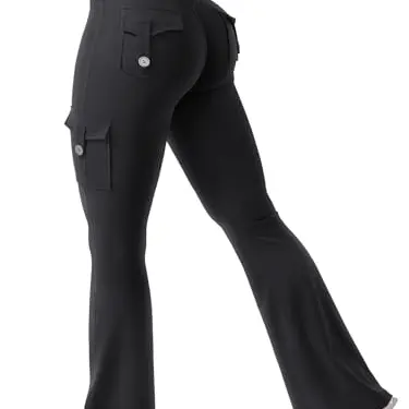 YEOREO CoreFlex Damen Flare Leggings mit 4 Taschen - Hochnebelige Workout-Leggings Schwarz S