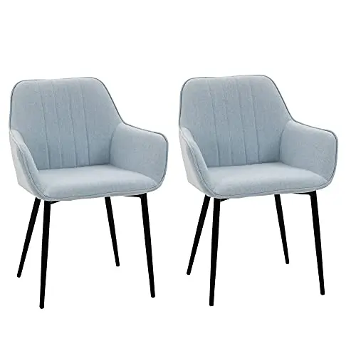 HOMCOM 2er Set Esszimmerstühle Polsterstuhl mit Leinenbezug in Blau, Küchenstuhl mit Rückenlehne und Armlehne, 59,5 x 56,5 x 81 cm