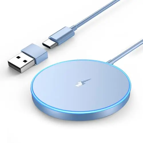MagSafe Ladegerät für iPhone 12-17 und AirPods, kabelloses Ladegerät mit zwei Anschlüssen (Blau)