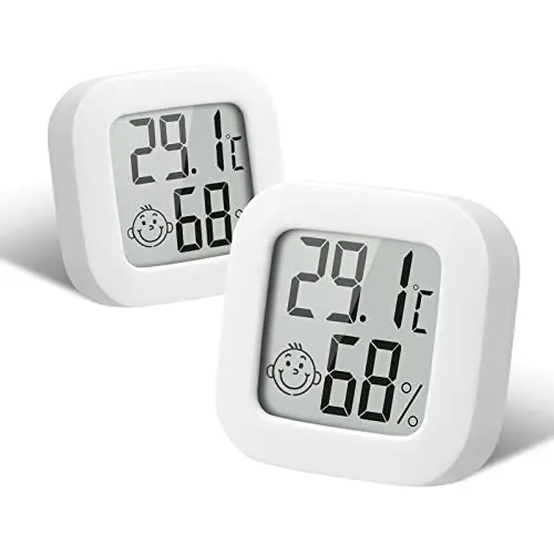 Flintronic Mini LCD Thermometer 2er Set – Digitales Hygrometer für Babyzimmer, Wohnzimmer und Büro (Weiß)
