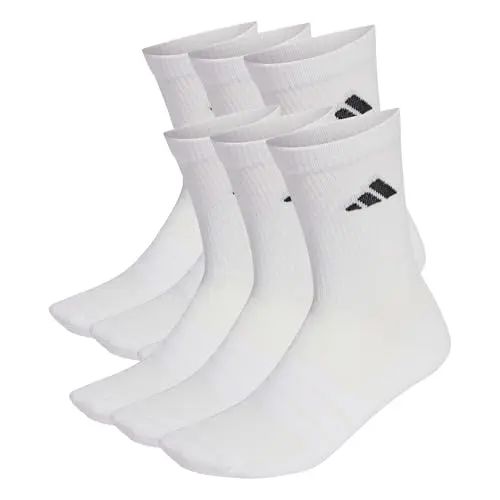 adidas Unisex Crew Socks 6 Pack - White/Black, Size 42-45