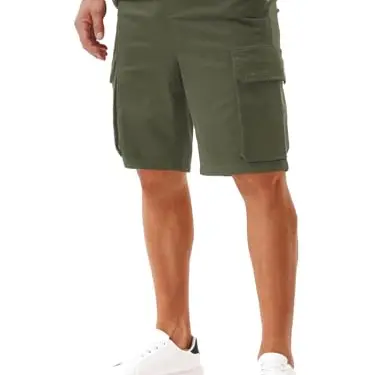 Yageshark Herren Baumwoll-Cargo Shorts, Sommer Chino, Regular Fit, knielang, atmungsaktiv, 6 Taschen, elastischer Bund mit Kordelzug, bequem für Alltag, Reisen & Wandern