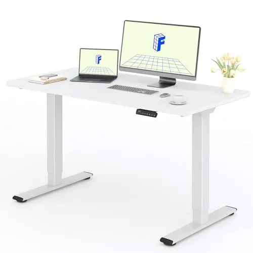 FlexiSpot Höhenverstellbarer Schreibtisch 140 x 80 cm, Weiß mit ergonomischem Design