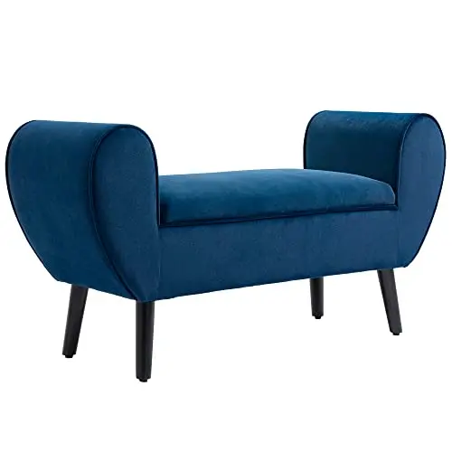 HOMCOM Polsterbank mit Stauraum, Samtoptik, für Wohnzimmer und Schlafzimmer, Dunkelblau, 118 x 42 x 66 cm