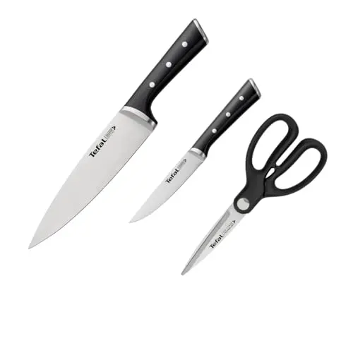 Tefal K232S355 Ice Force 3-teiliges Messerset - Kochmesser, Universalmesser, Küchenschere