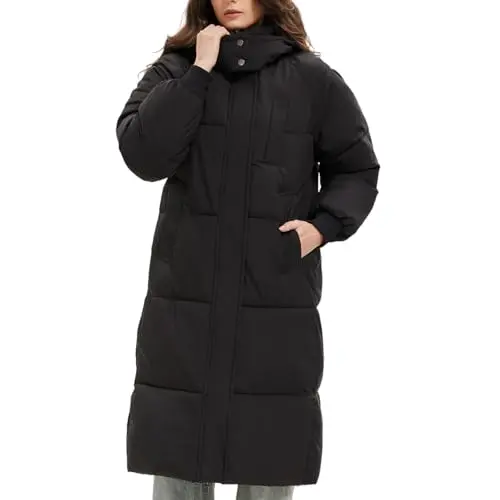 PUFFIT Damen Wintermantel mit Kapuze - Wasserdichte Lange Steppjacke