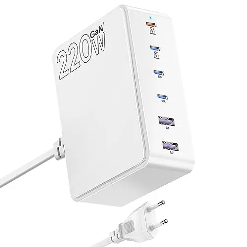 USB C Ladegerät 220W - 4x USB-C & 2x USB-A, Schnellladegerät für MacBook, iPhone, iPad, Galaxy u.a.