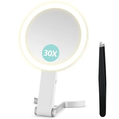 B Beauty Planet Vergrößerungsspiegel mit Licht, Digitalanzeige und Handyhalterung, perlweiß