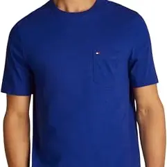 Tommy Hilfiger Herren T-Shirt Kurzarm mit Brusttasche, Blau, XL