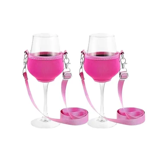 LUMOOM 2er Set Weinglashalter zum Umhängen, tragbare Halter für Weinfest, Hochzeit, Geburtstag und Party (Rot)
