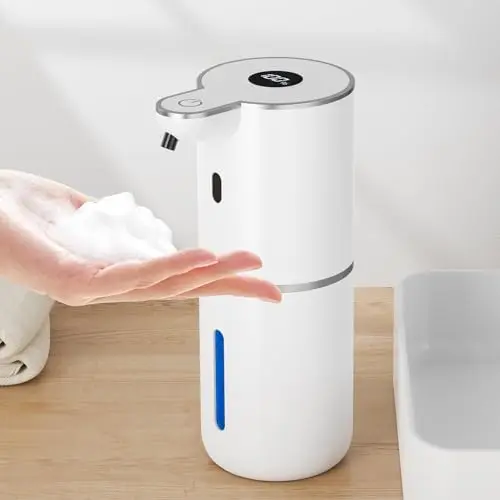 Automatischer Schaumseifenspender mit Display, USB-Wiederaufladbar, 380ml für Badezimmer/Küche, Weiß