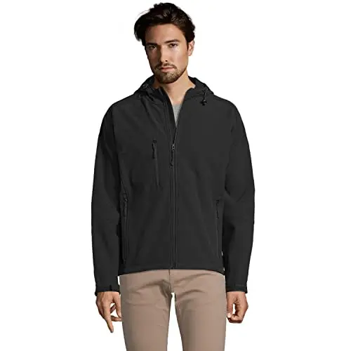 WIBELL Herren Winterjacke Softshell mit Kapuze, Schwarz, XL