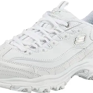 Skechers Damen D'Lites Fresh Start Trainers, Weiß, Leder/Netz, Silber-Details, EU 39,5