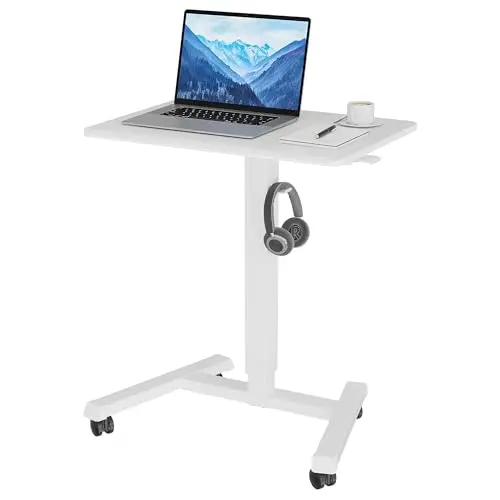 BONTEC Höhenverstellbares Stehpult mit 4 Rollen, 65×45cm, Weiß