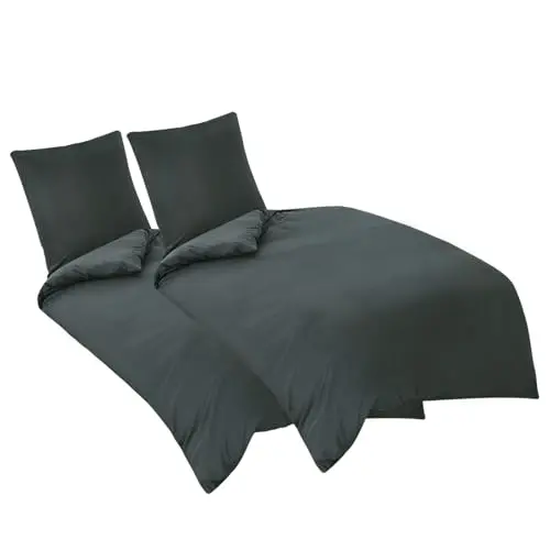 Aisbo Bettwäsche 135x200 4tlg Grau - Mikrofaser Set mit Reißverschluss, weich und bügelfrei