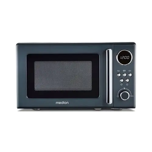 MEDION Retro Mikrowelle 20L 800W grau mit 5 Stufen und 8 Automatikprogrammen