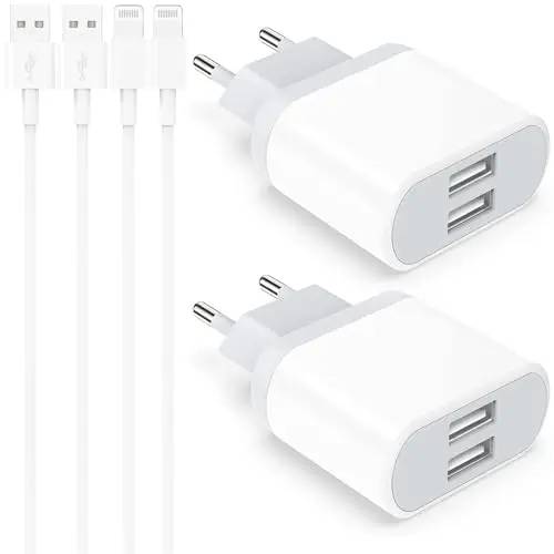 iPhone Ladegerät Set, 4x 2M Ladekabel & 10.5W Netzteil für iPhone 11 Pro Max, XR, XS, 8, 7, 6, SE, 5 und 14, 13, 12
