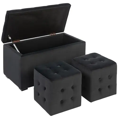 HOMCOM 3-teiliges Set mit 2 Hockern und Sitztruhe, belastbar bis 130 kg, Dunkelgrau