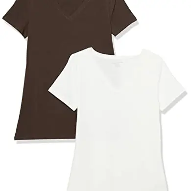 Amazon Essentials Damen T-Shirt Kurzarm, 2er Pack, Espresso/Weiß, S