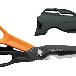 Fiskars Mehrzweckschere mit Schutzhülle und Schärfer, 23 cm, Schwarz/Orange