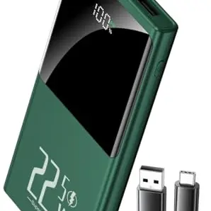 Tragbare Powerbank 10000 mAh mit Schnellladung und LED-Display für iPhone und Android (Grün)