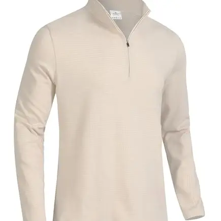 GLESTORE Herren Sweatshirt Langarm 1/4 Zip Pullover in Weiß-Mandel, Größe M