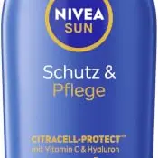 NIVEA SUN Schutz & Pflege Sonnenlotion LSF 50+ mit Vitamin C & Hyaluron, wasserfest, 48h Feuchtigkeit, schnelle, kreidigfreie Anwendung (200 ml)