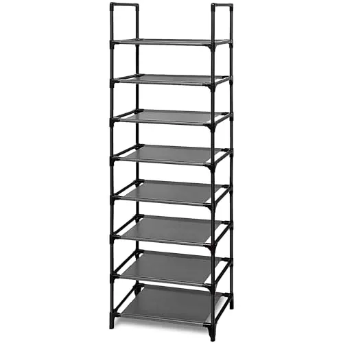edihome Schuhregal, 8 Ebenen, schmal, vertikal, Kunststoff, hoher Schuhschrank, Maße: 46x27x141 cm
